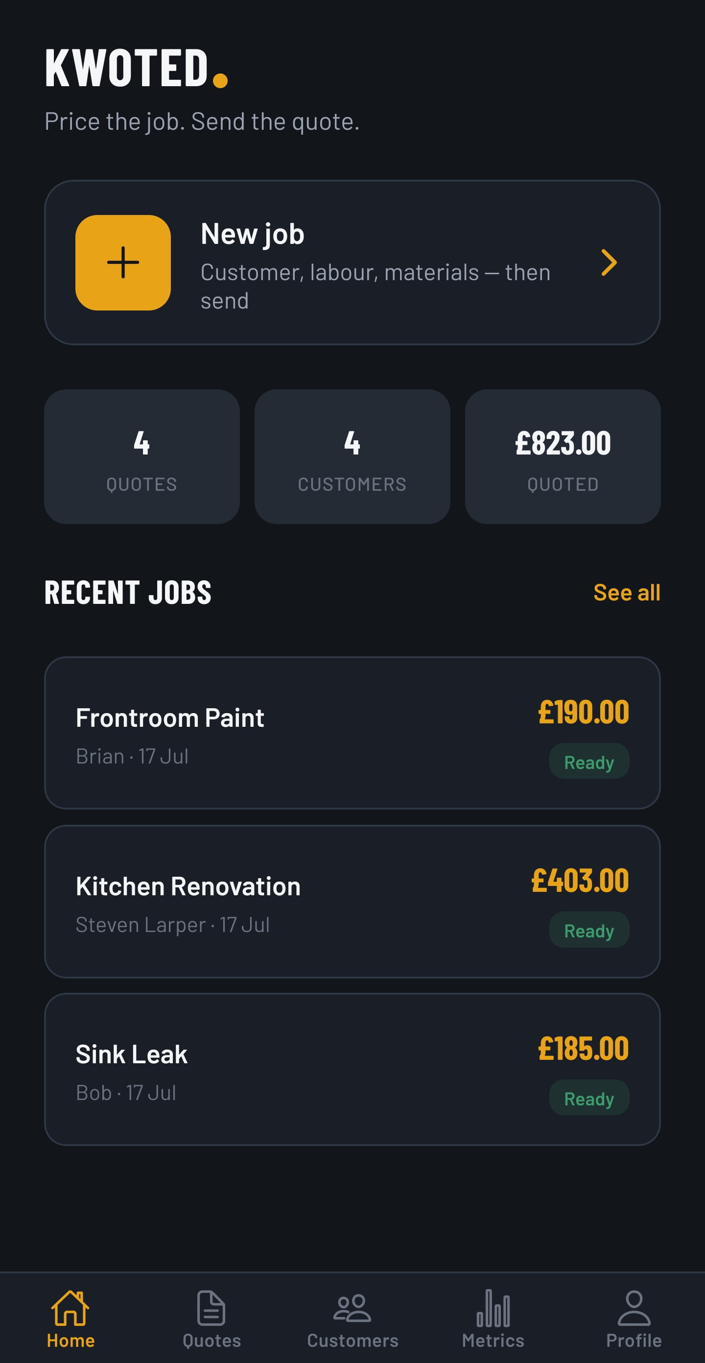 Kwoted app home screen
