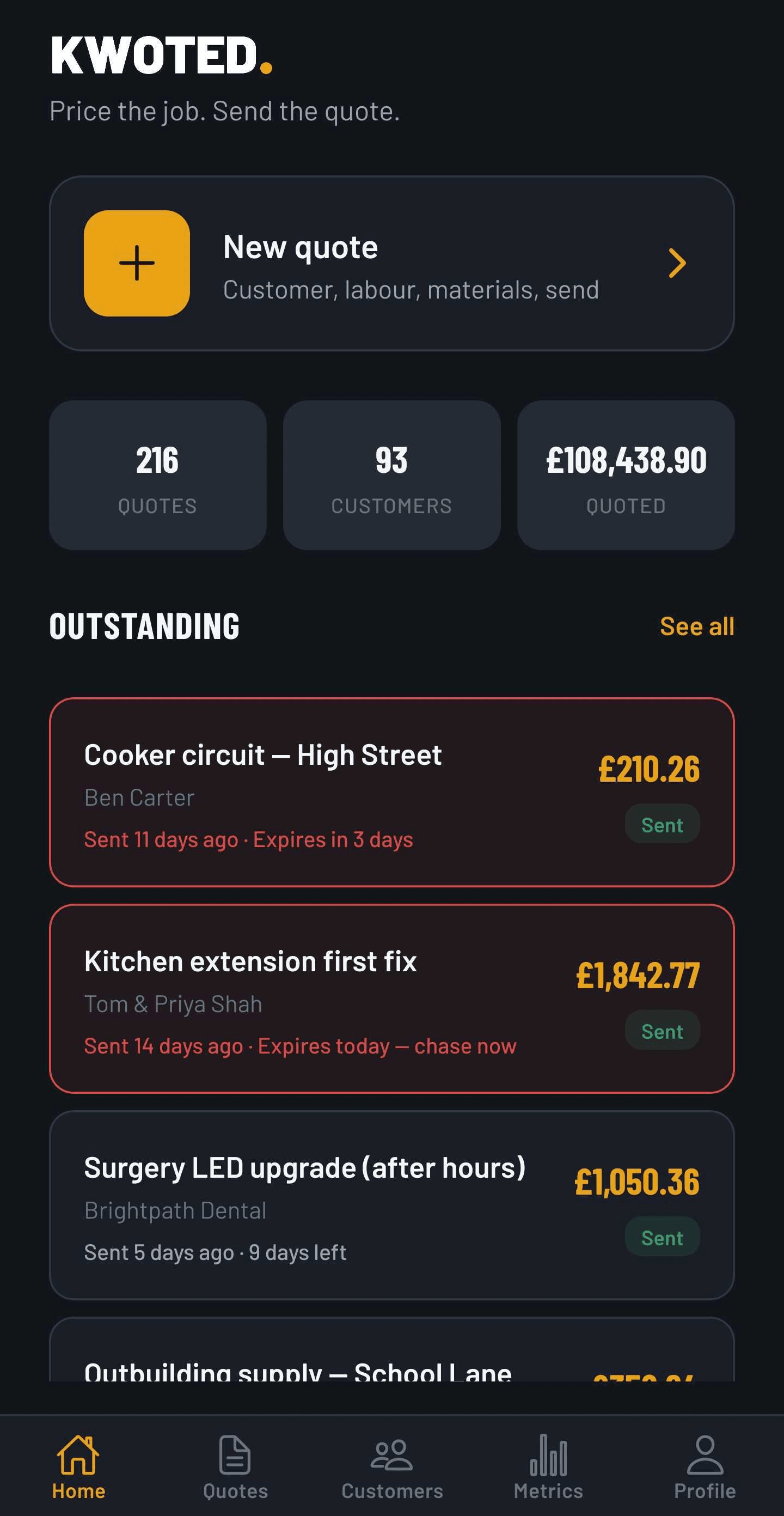 Kwoted app home screen