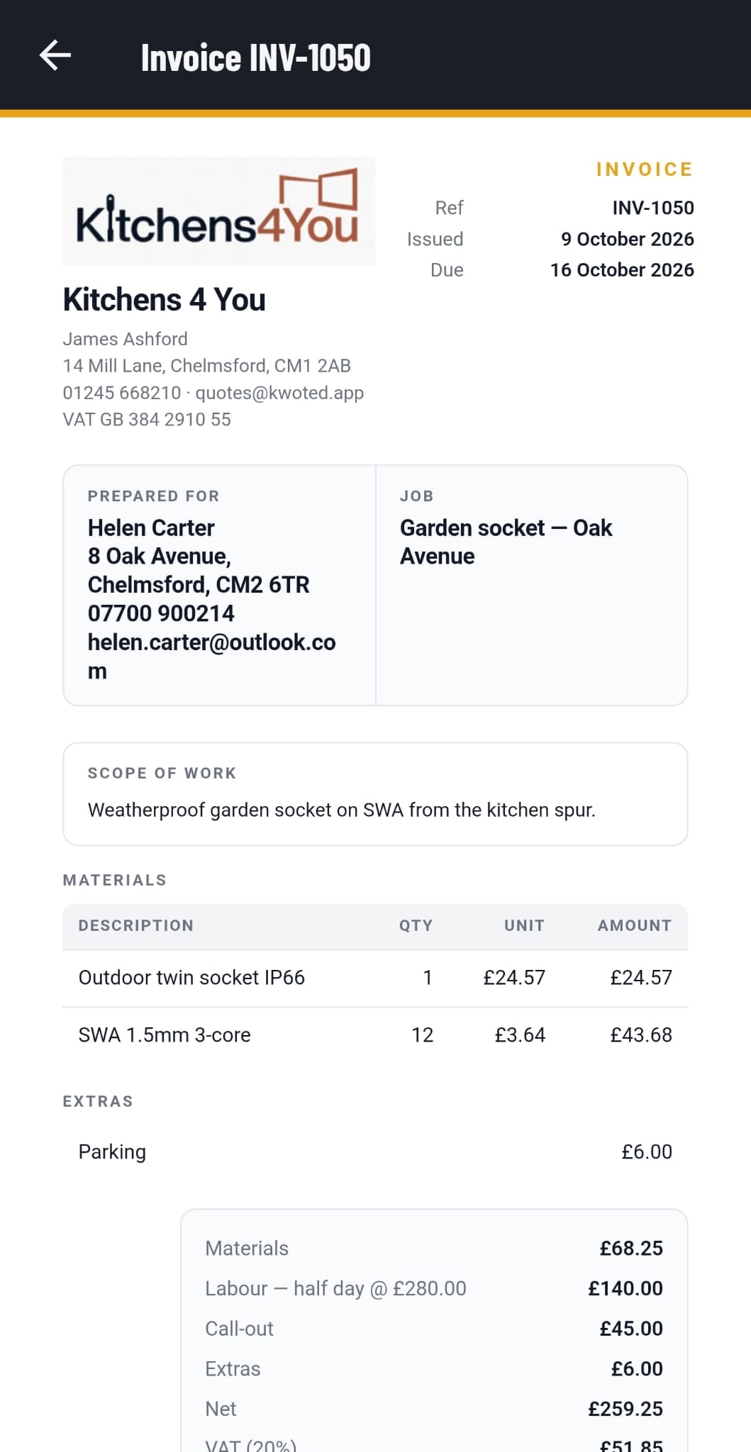 Branded invoice preview