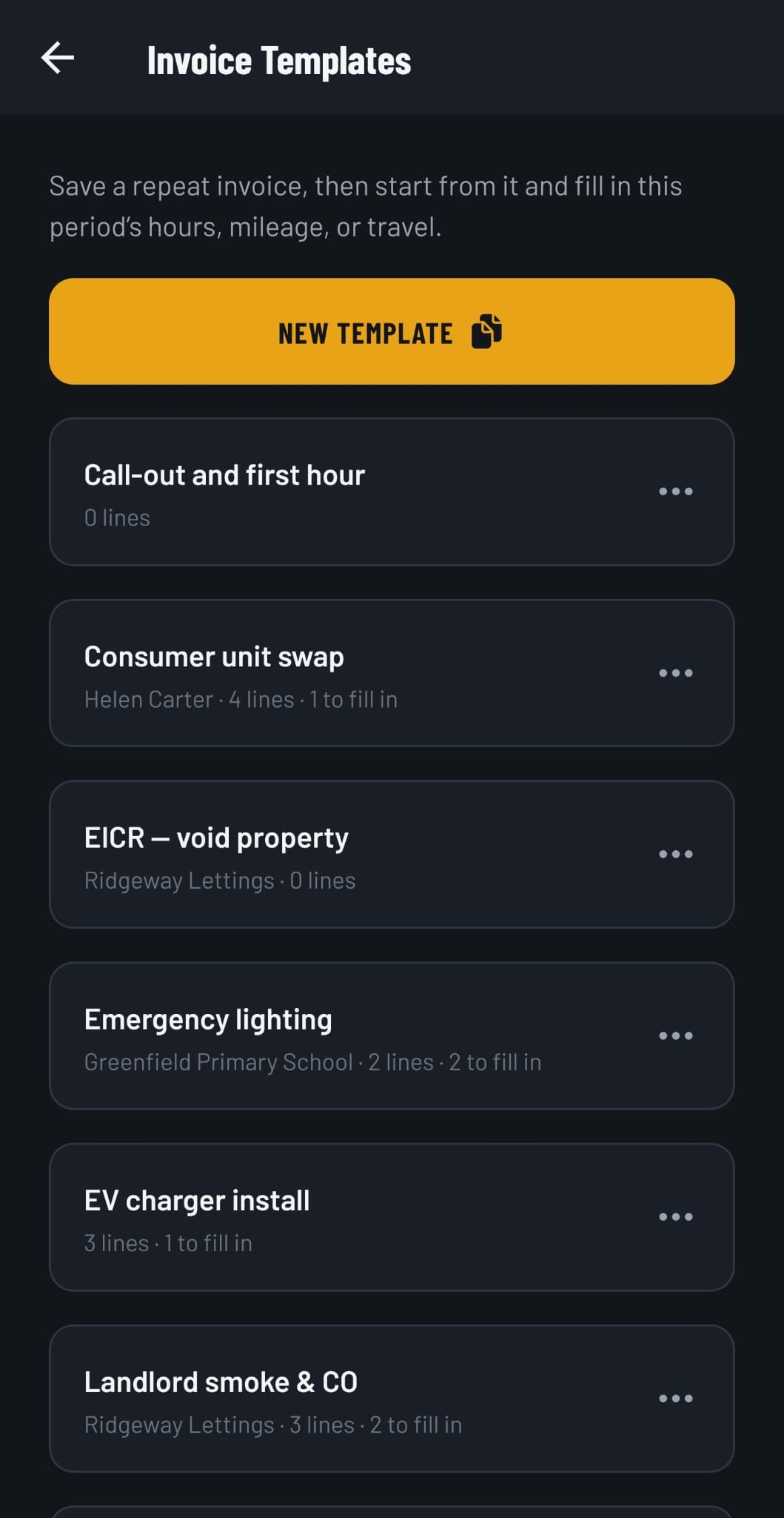 Invoice templates for repeat jobs
